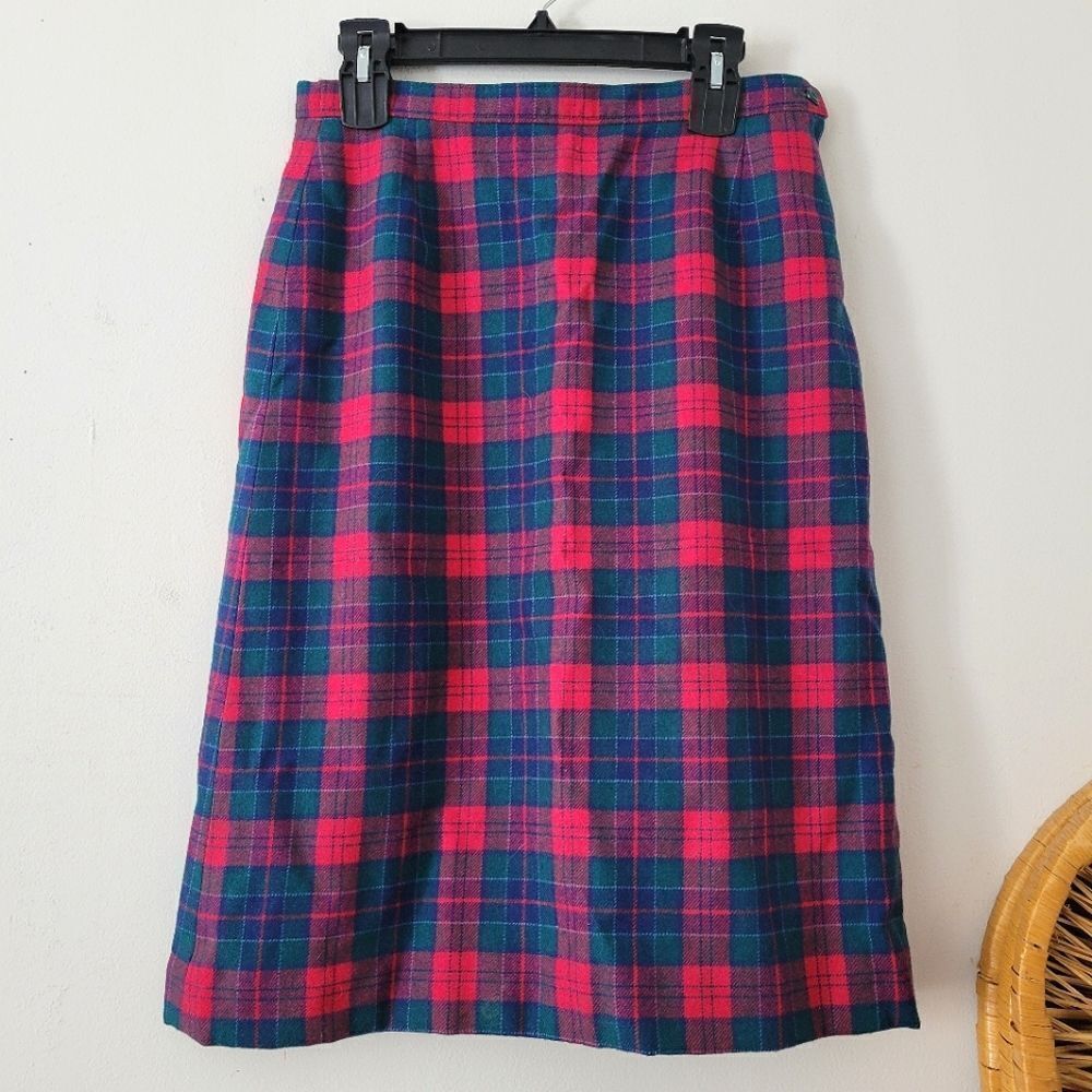 Pendleton Woollen Mills Vintage Skirt Green Blue Red Plaid Lined 14